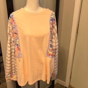 New With Tags…Boutique…Mixed Pattern & Mixed Material Long Sleeve Shirt..Size XL